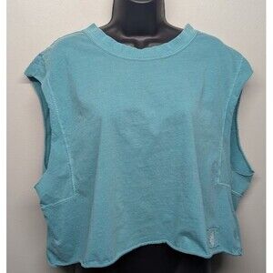 FREE PEOPLE FP Movement Boxy Crop Tank M Teal Relaxed Fit T-Shirt Crew EUC